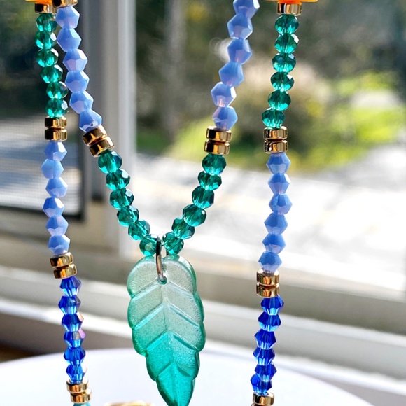 Ocean Sky Crystal Necklace with Austrian Crystals & SeaGlass - Picture 10 of 11